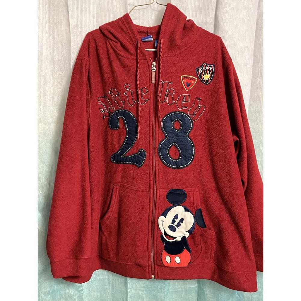 Womens Disney Mickey Mouse #28 Full Zip Fleece Hoodie Jacket Red 1x